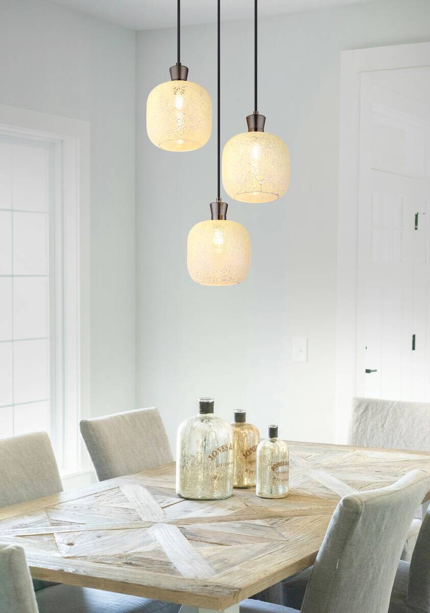 GLOBO Hängeleuchte schwarz Chrom Glas Metall B/H/L: ca. 21x37x37 cm E14 3 Brennstellen