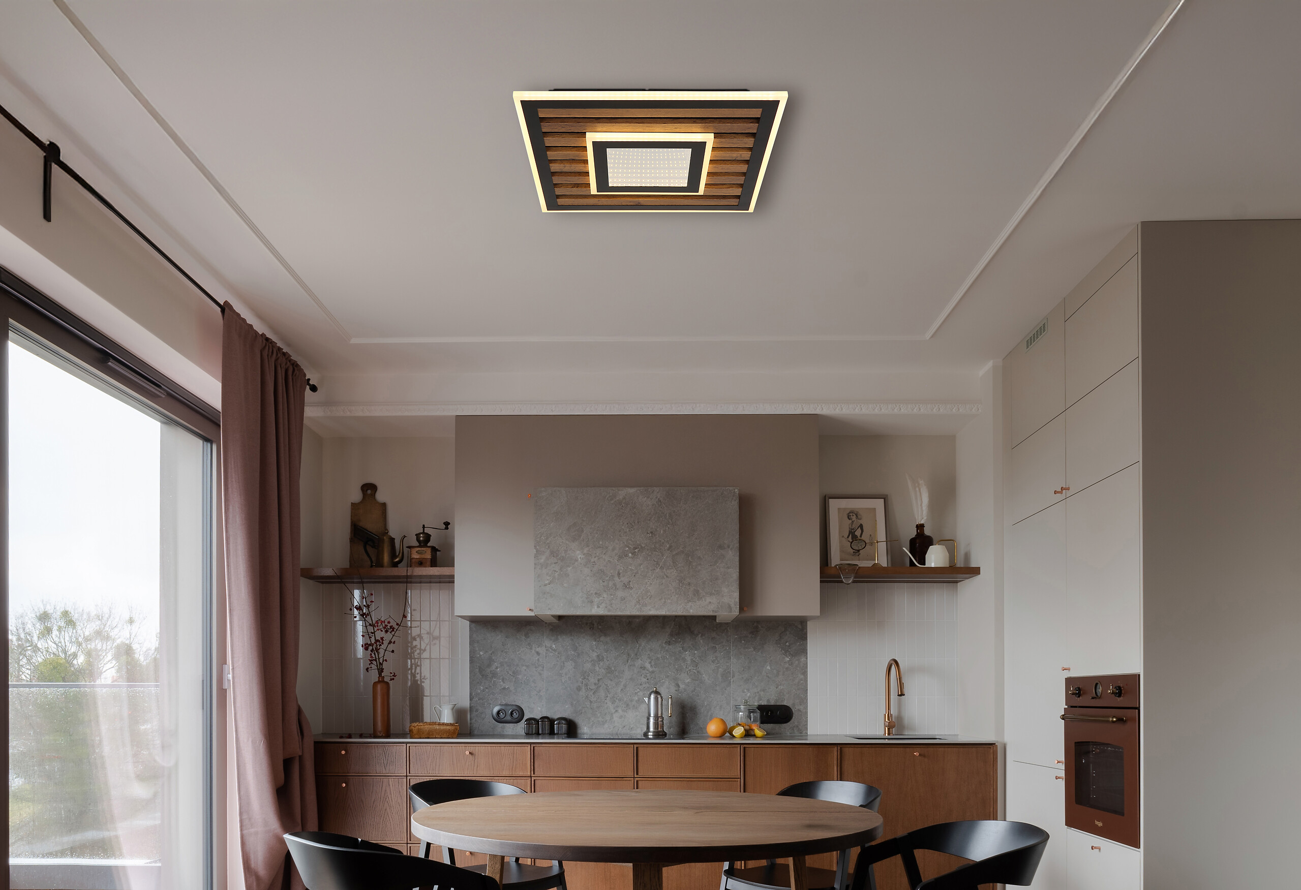 GLOBO Deckenleuchte Opal mattschwarz Metall MDF B/H: ca. 40x6 cm 1 Brennstellen