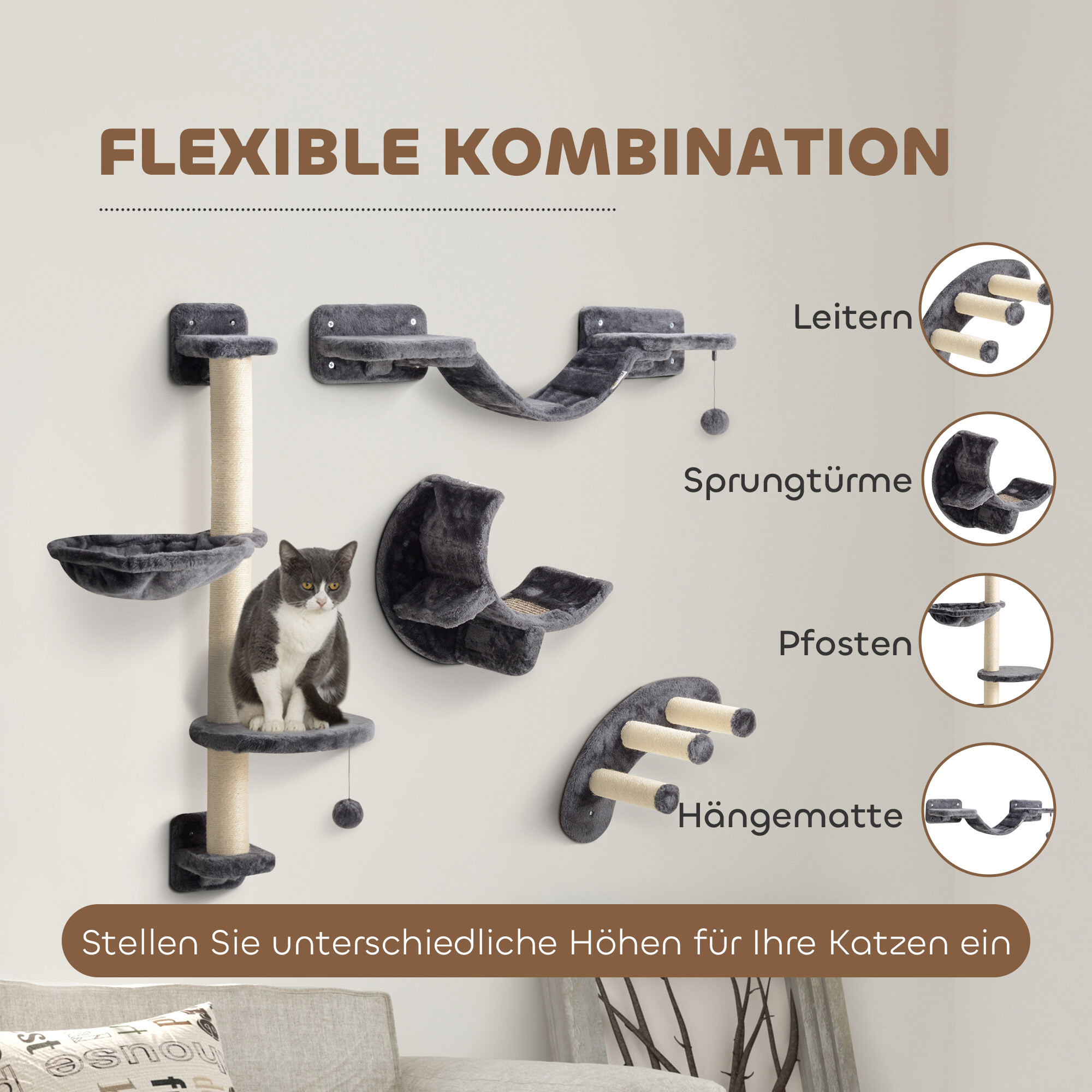 PawHut Katzen Kletterwand dunkelgrau Spanplatte B/H/L: ca. 30x96x30 cm