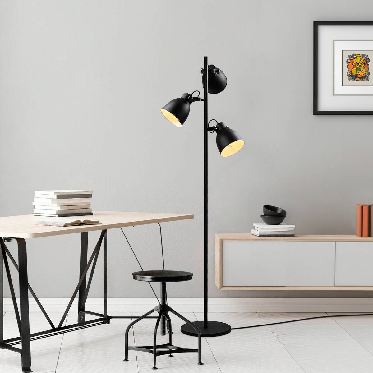 Opviq Stehleuchte schwarz Metall B/H/T/L/D: ca. 37x162x37x37x37 cm E14 3 Brennstellen