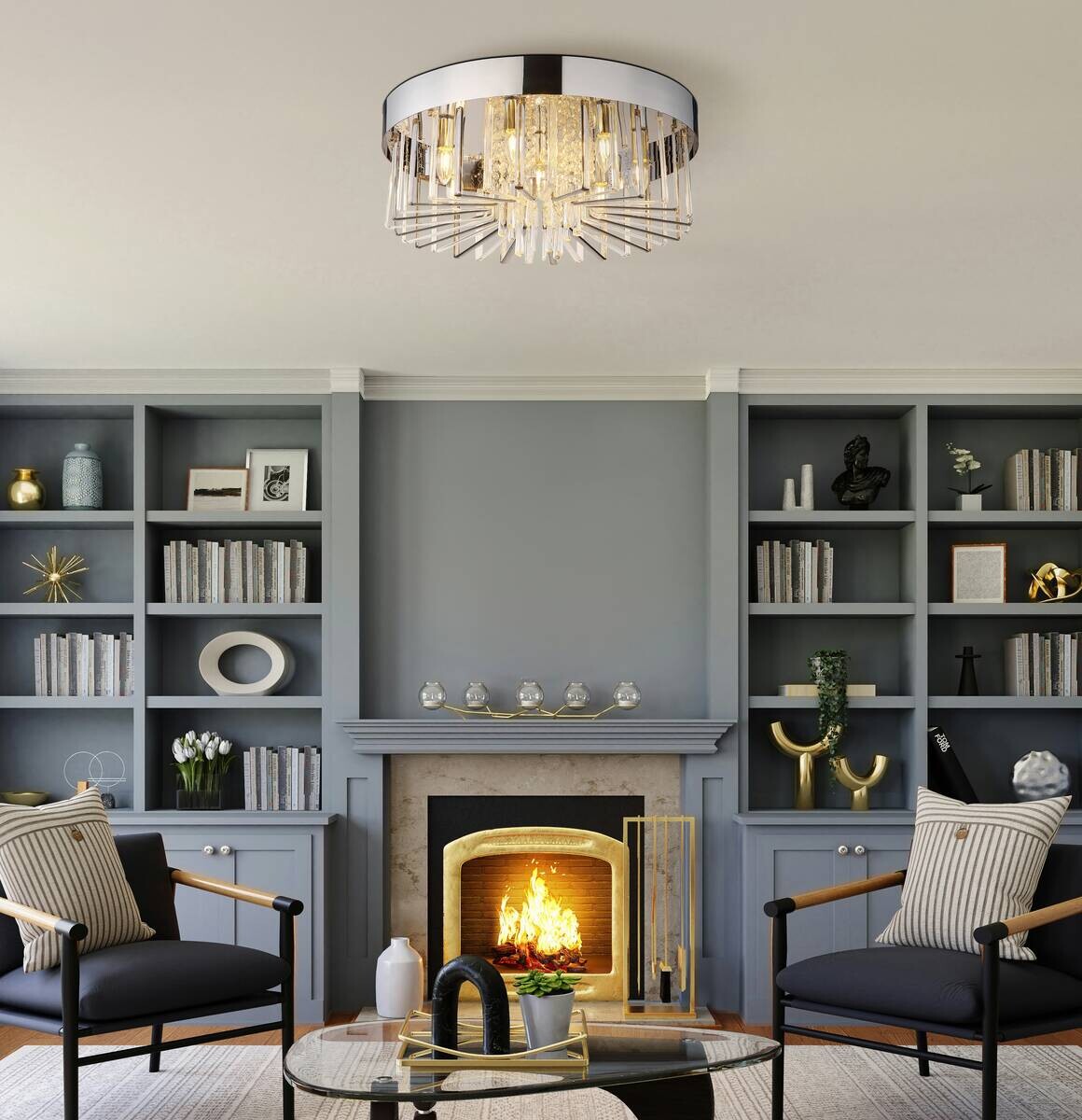 GLOBO Deckenleuchte Chrom klar Metall H/D: ca. 27x60 cm E14 8 Brennstellen