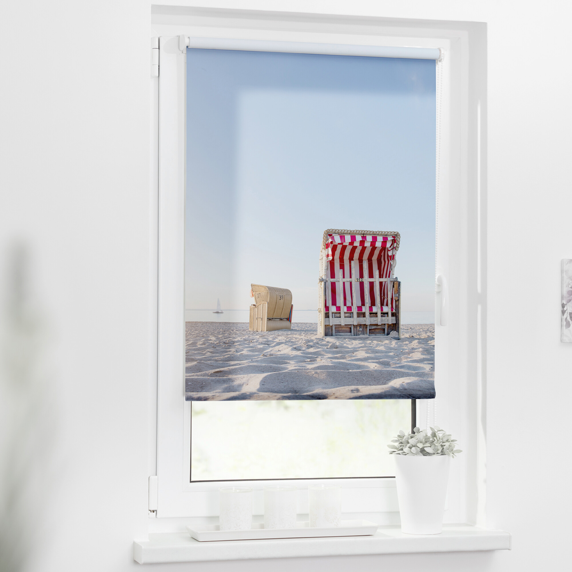 LICHTBLICK Verdunkelungsrollo Strandkorb blau B/L: ca. 70x150 cm