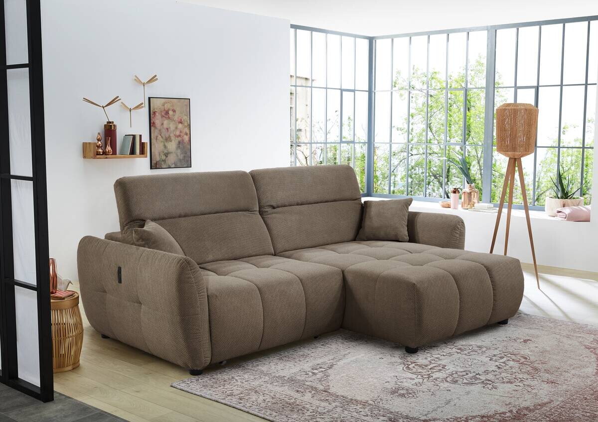 Ecksofa mit elektrischer XXL Sitztiefenverstellung taupe Kord B/H/T: ca. 260x106x191 cm