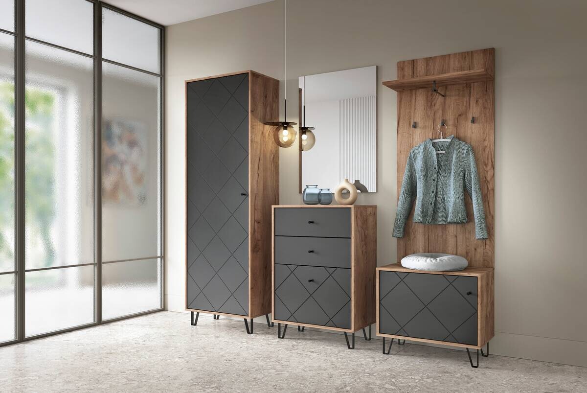 Kommode BILBAO Eiche Tabak Nachbildung anthrazit B/H/T: ca. 63,4x95,5x40 cm