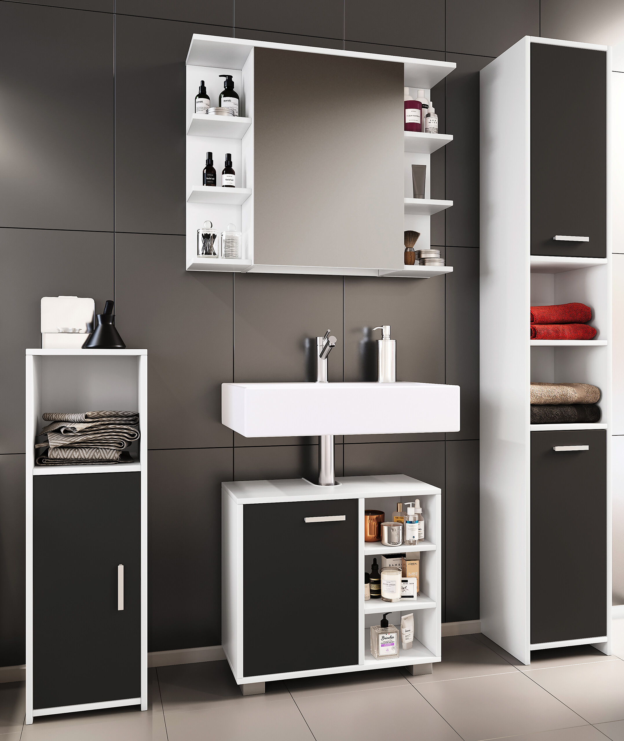 Badezimmer-Set Zalo weiß schwarz