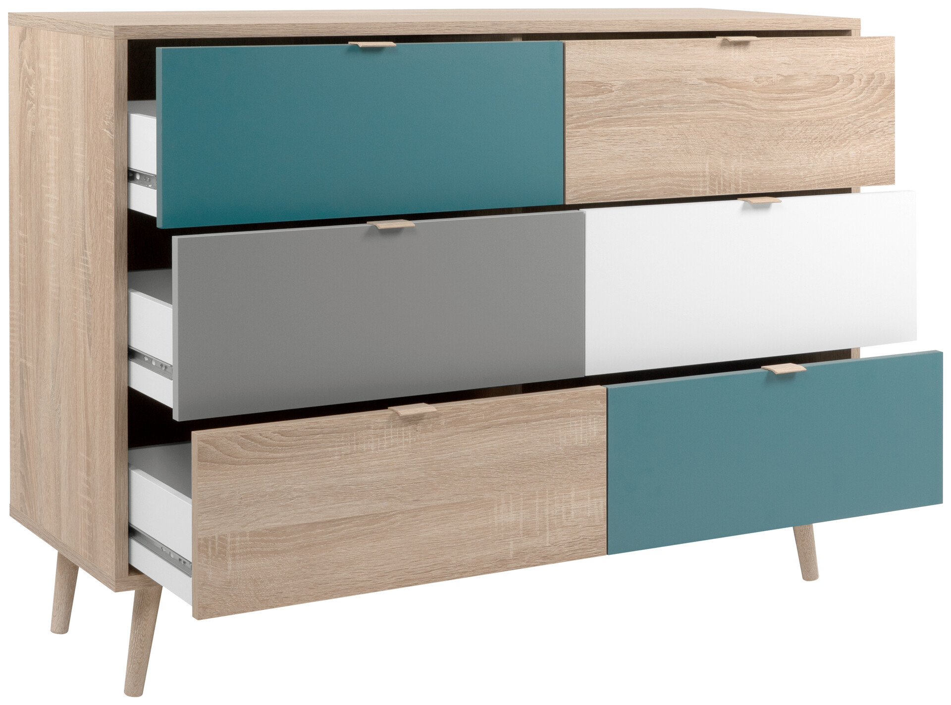 Kommode Cuba Eiche Sonoma Nachbildung weiß grau petrol B/H/T: ca. 120x87x40 cm