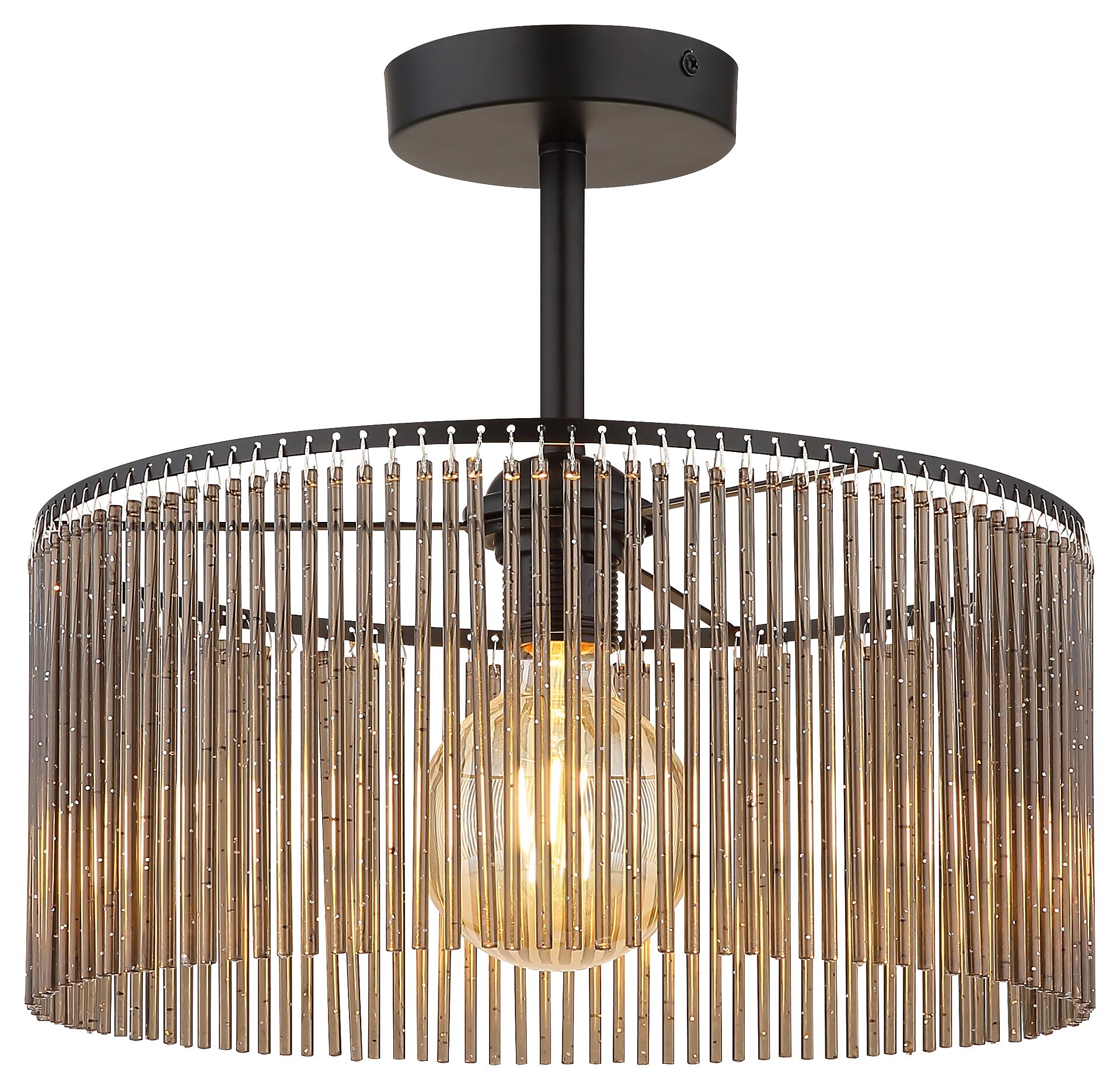 GLOBO Deckenleuchte Leeds schwarz Rauch Metall Kunststoff H/D: ca. 32x35 cm E27 1 Brennstellen