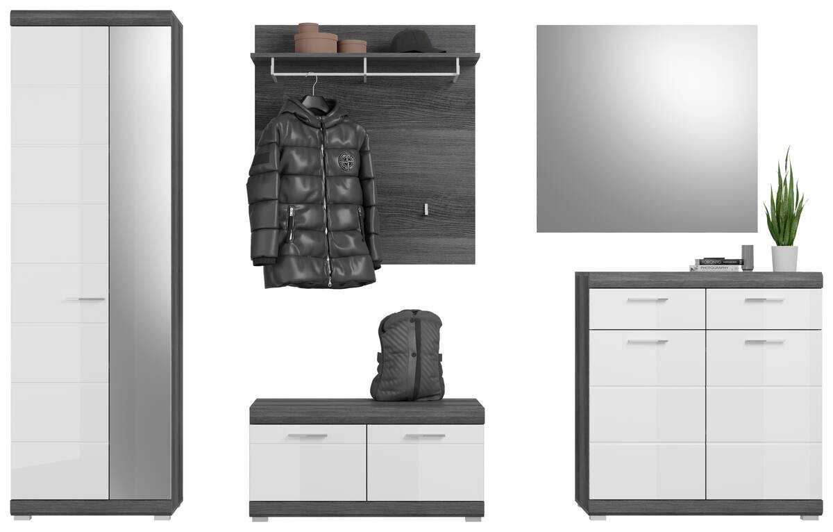 Garderobe SCOUT Rauchsilber Nachbildung weiß Hochglanz B/H/T: ca. 272x197x40 cm