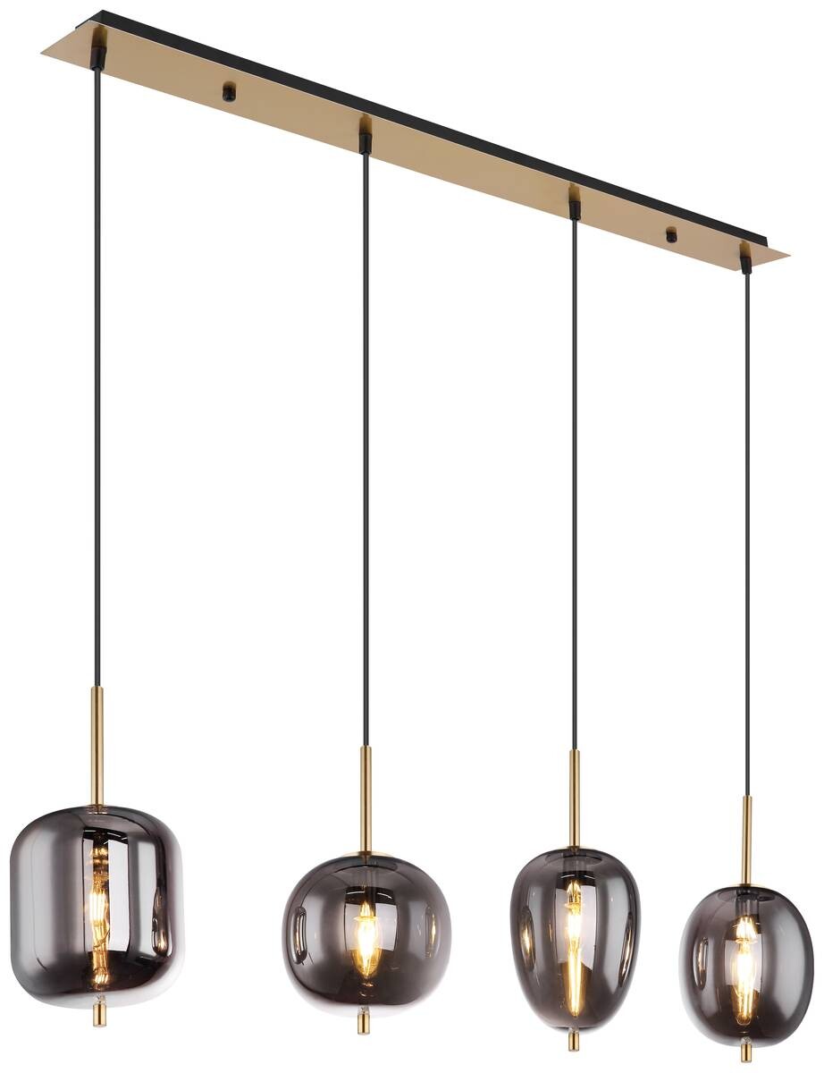 GLOBO Pendelleuchte Blacky messing Metall Rauchglas B/H/L: ca. 18,5x120x110 cm E14 4 Brennstellen