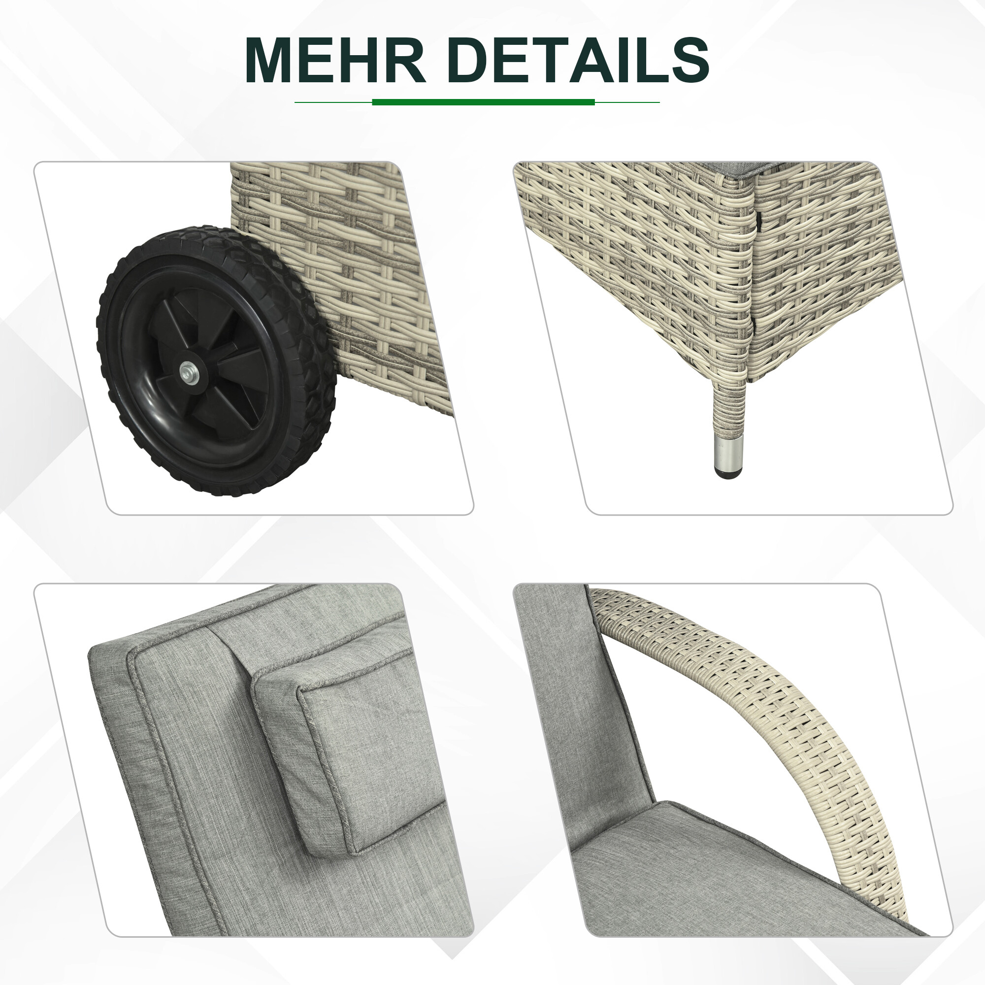 Outsunny Gartenliege-Set mit Tisch grau Polyrattan B/H/L: ca. 73x103x200 cm