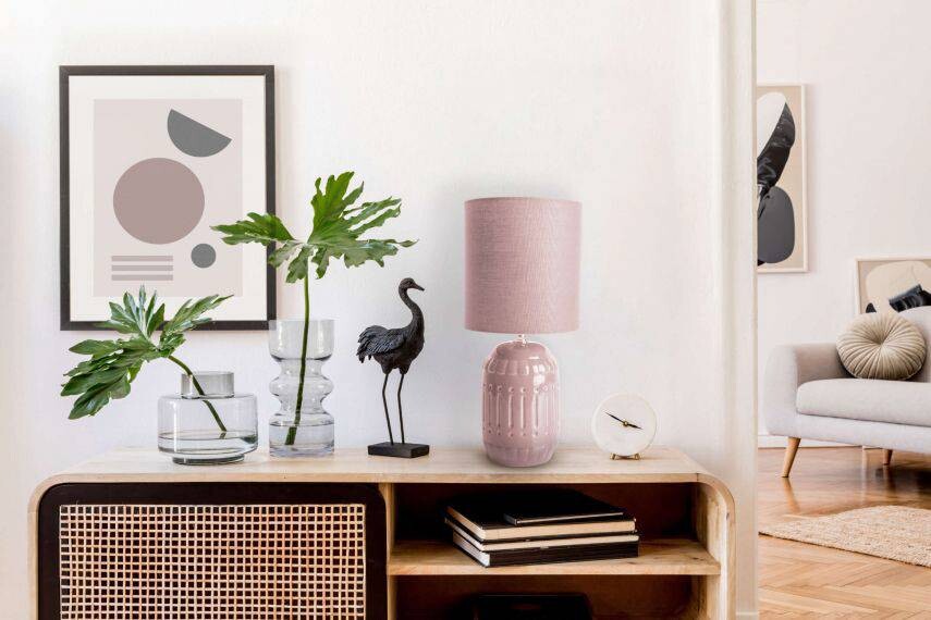 Näve Leuchten Keramik Tischleuchte NV3188332 lachs Keramik Metall Stoff B/H/T: ca. 14x30x14 cm E14 1 Brennstellen