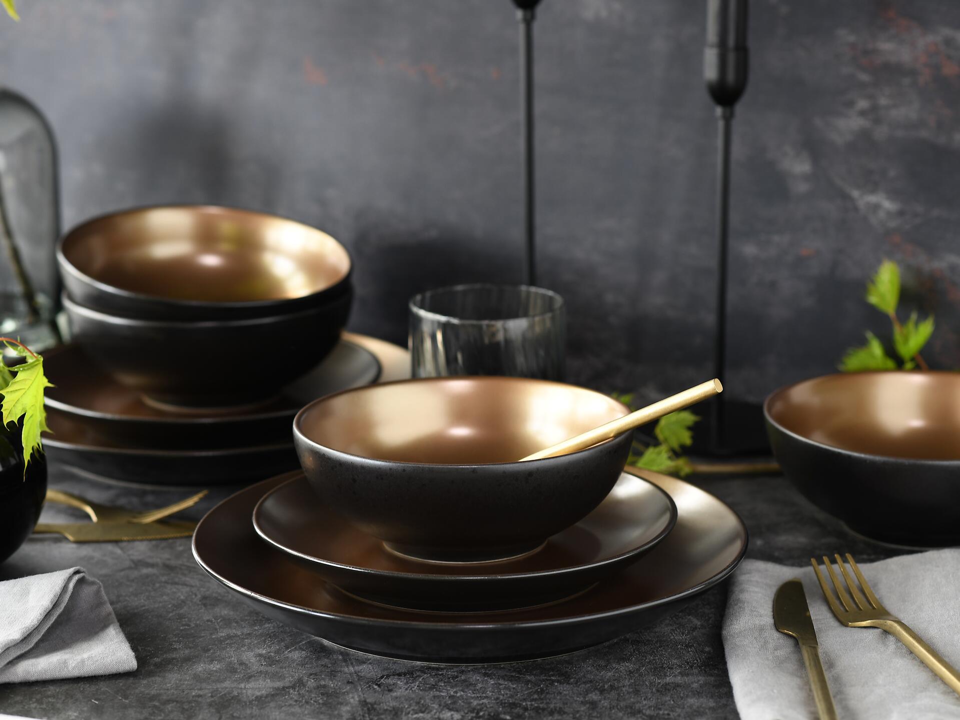 CreaTable Kombiservice GLAMOUR - Gold gold Steinzeug 16 tlg.