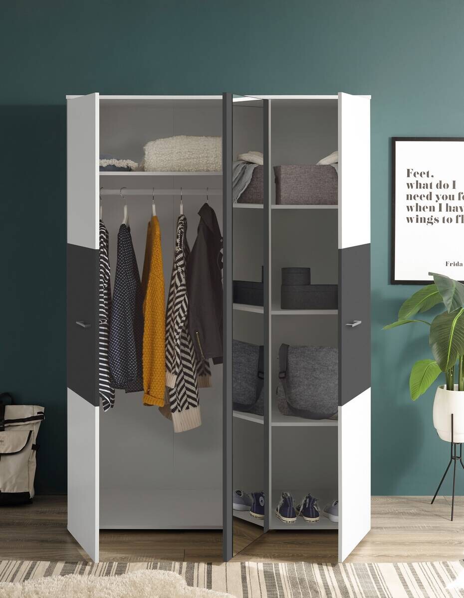Kleiderschrank Alex weiß Graphit B/H/T: ca. 135x195x60 cm