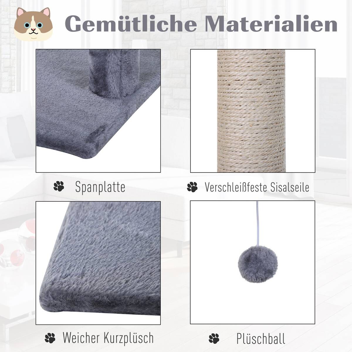 PawHut Katzenbaum grau Spanplatte B/H/L: ca. 36x70x50 cm