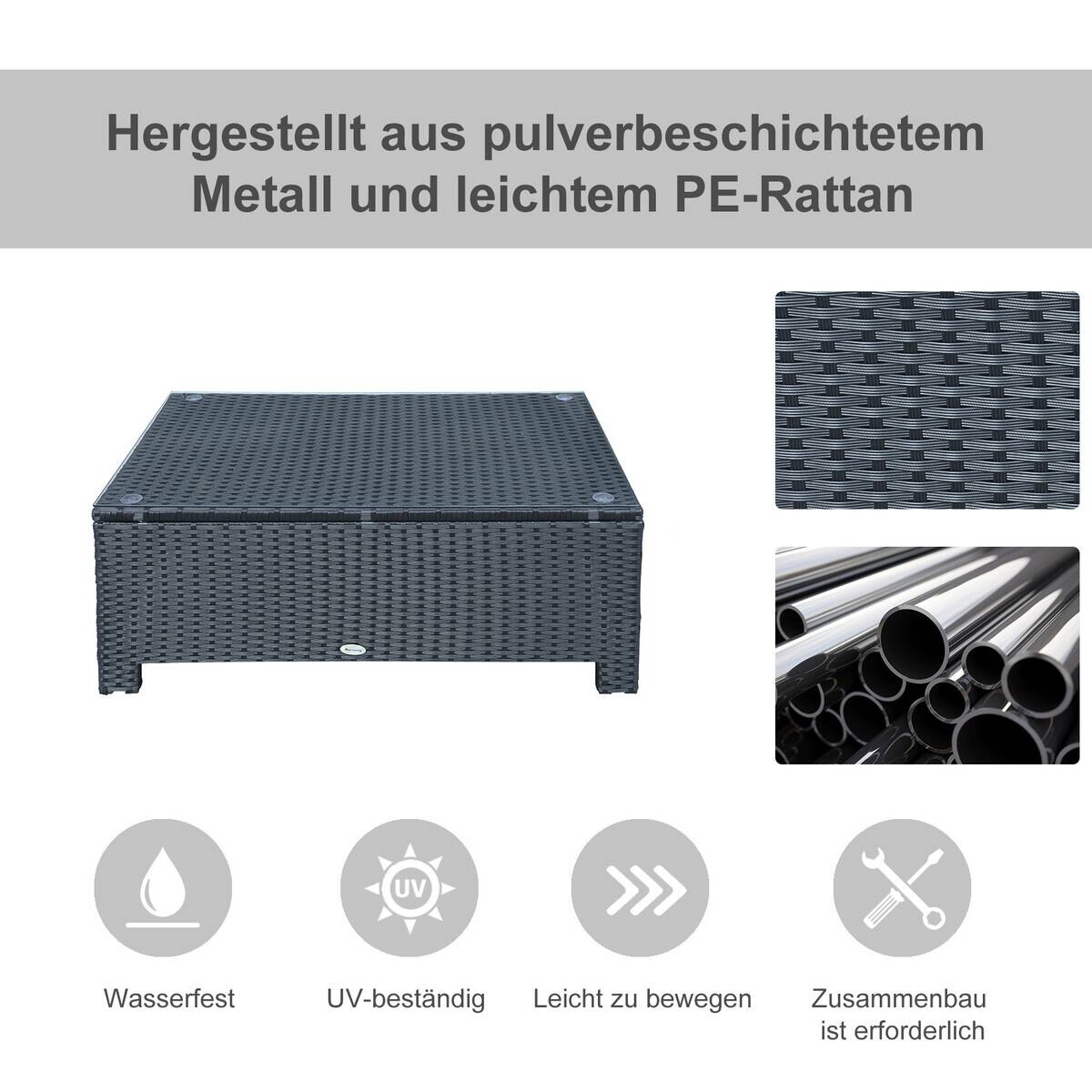 Outsunny Beistelltisch schwarz Glas B/H/L: ca. 50x85x39 cm