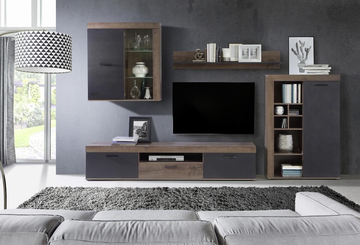 Wohnwand Eiche Schlamm Nachbildung schwarz Eiche Nachbildung B/H/T: ca. 300x201x39 cm