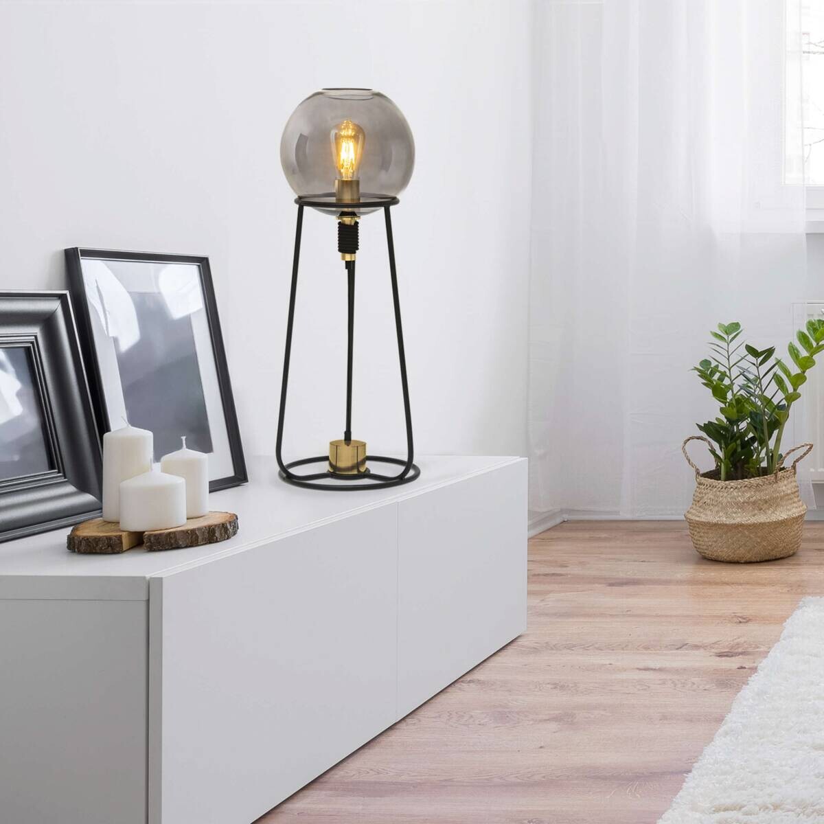 Näve Leuchten Tischleuchte 3181222 schwarz Metall Glas B/H/T: ca. 26,5x71x26,5 cm E27 1 Brennstellen