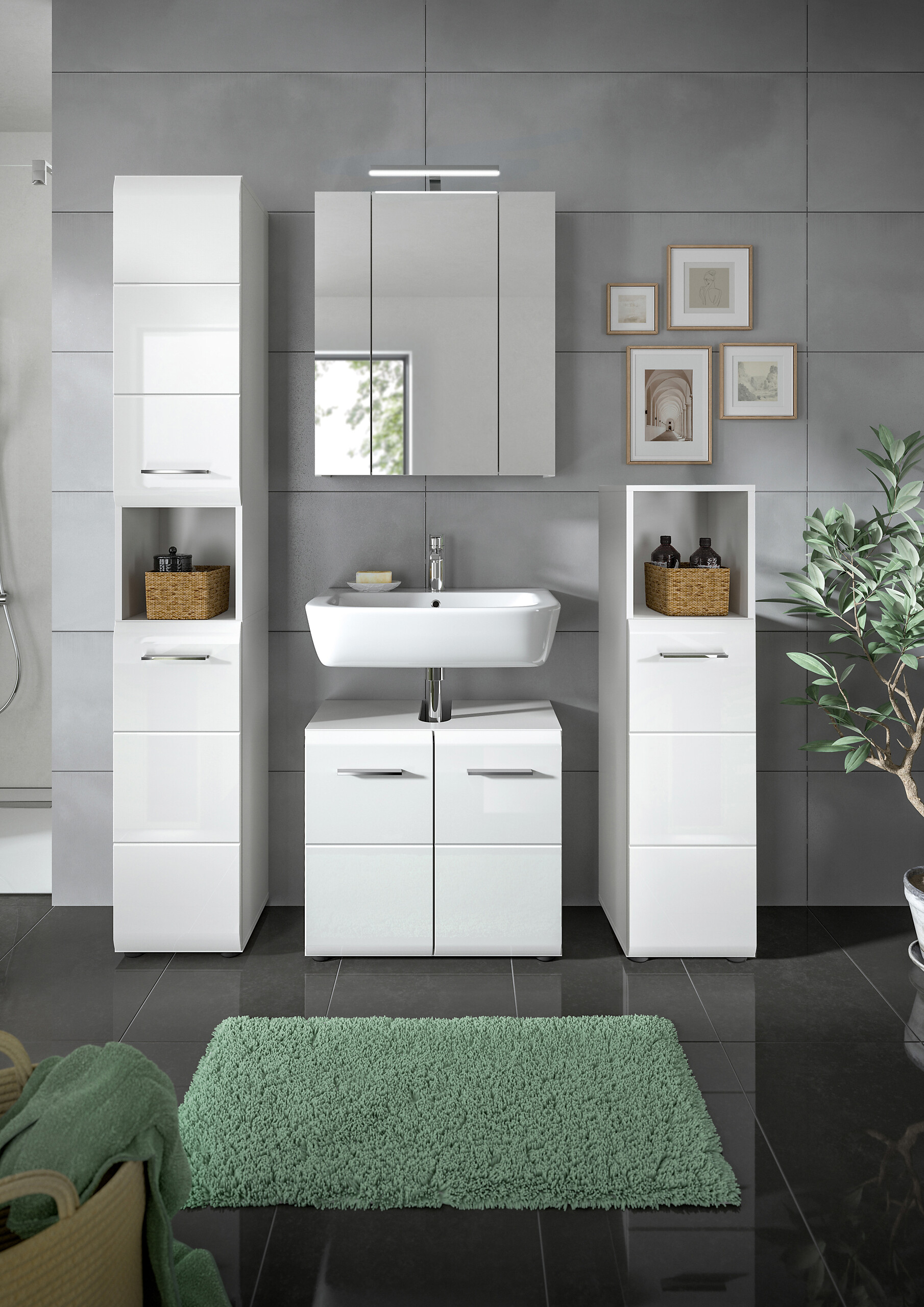 Badezimmer-Set Ice weiß weiß Hochglanz B/H/T: ca. 150x185x30 cm