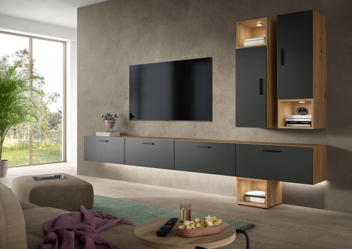 Wohnwand-Set TheOne Eiche Artisan Nachbildung anthrazit B/H/T: ca. 75x32x34 cm