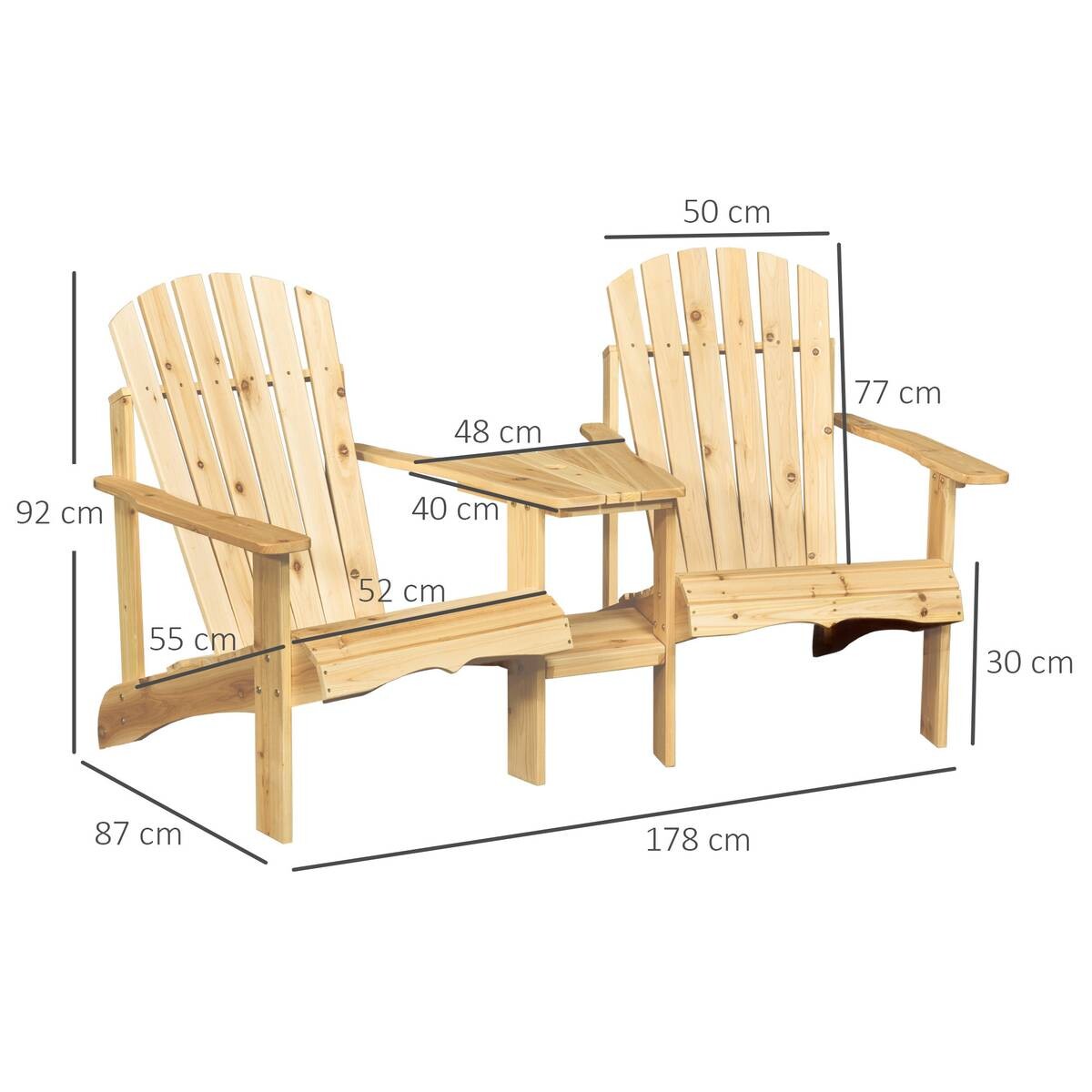 Outsunny Gartenbank natur Holz B/H/L: ca. 87x92x178 cm
