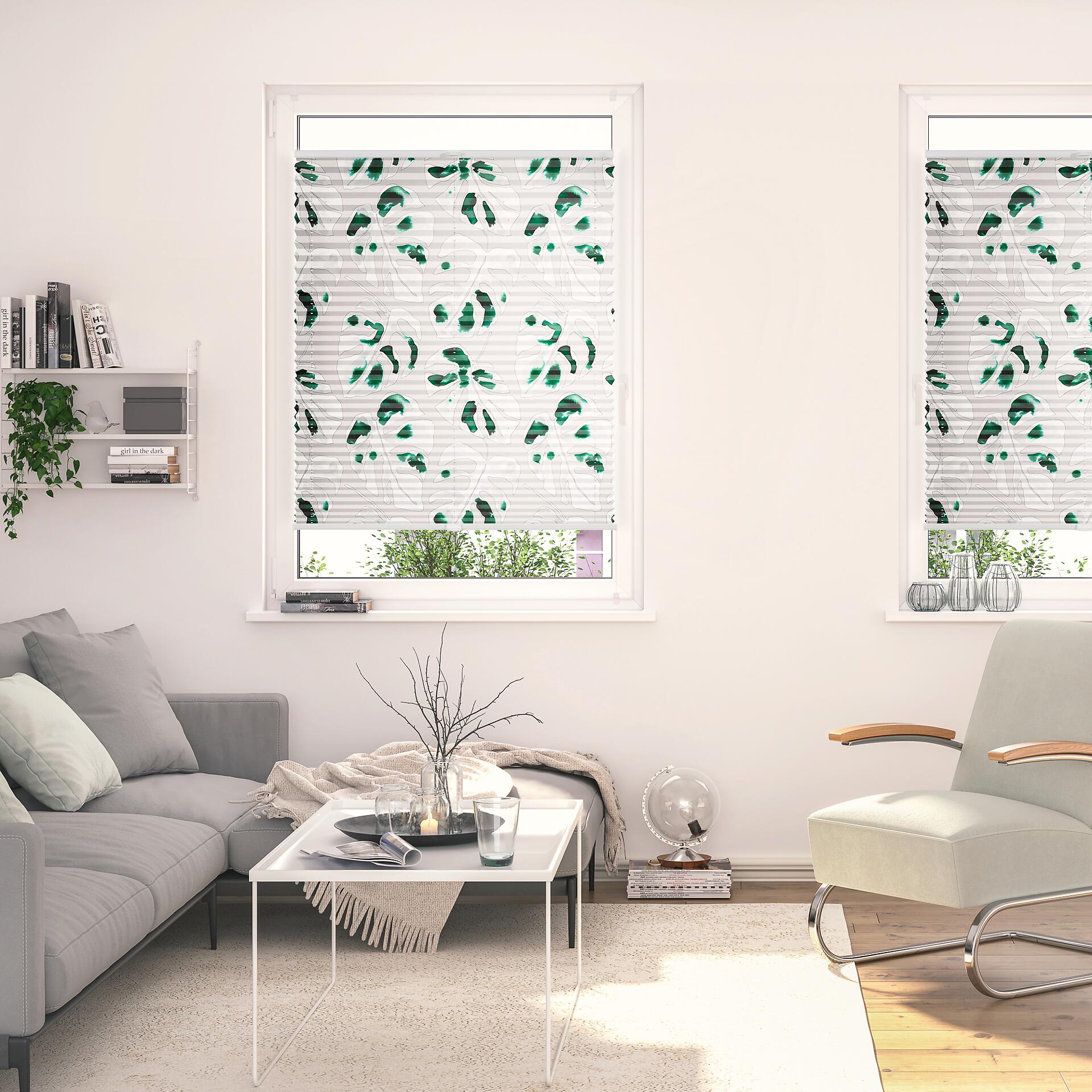 LICHTBLICK Spannplissee Monstera grün B/L: ca. 60x130 cm