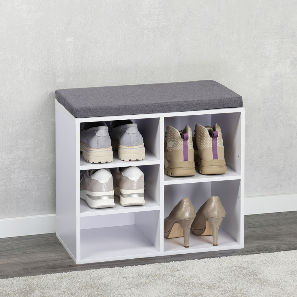 Kesper Schuhschrank mit Sitzkissen weiß Spanplatte B/H/L: ca. 29,5x48x515 cm