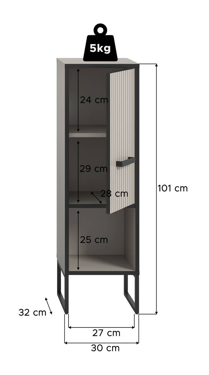 Hochschrank BAGNO schwarz Kaschmirgrau Nachbildung B/H/T: ca. 30x101x32 cm