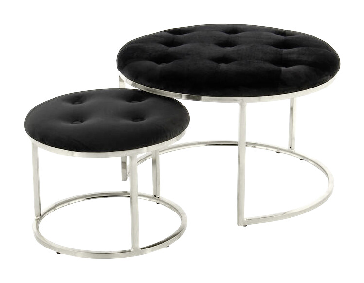 360 Living Hocker Myla 100 2er-Set schwarz silber Samt Metall H/D: ca. 41x60 cm