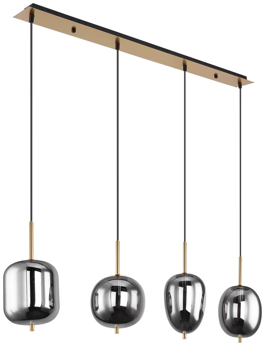 GLOBO Pendelleuchte Blacky messing Metall Rauchglas B/H/L: ca. 18,5x120x110 cm E14 4 Brennstellen
