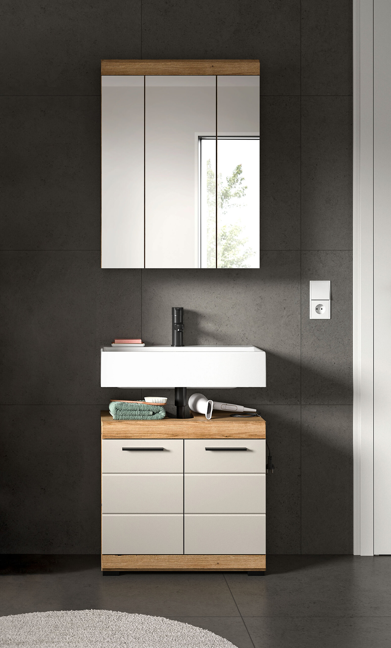 Badezimmer-Set Scout Evoke Oak Nachbildung Kaschmirgrau Nachbildung B/H/T: ca. 60x191x34 cm