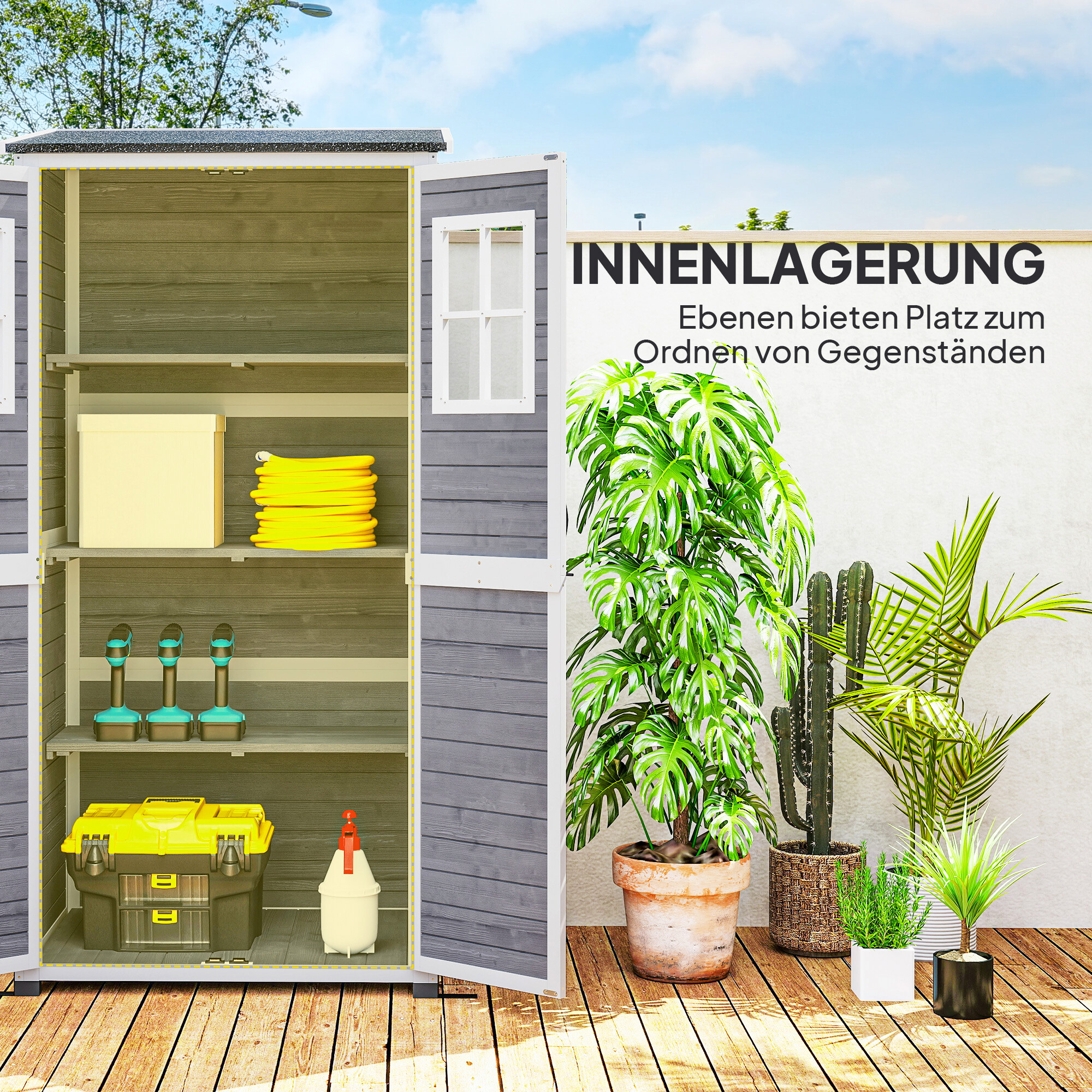 Outsunny Gartenschrank hellgrau Holz B/H/L: ca. 69x192x91 cm