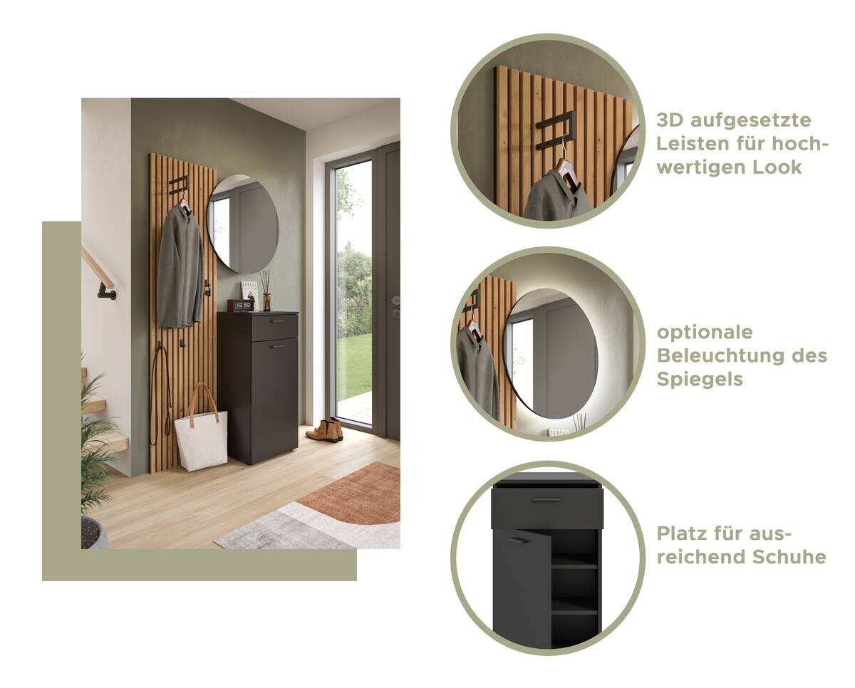 Garderobe Delton Basalt Eiche Artisan Nachbildung B/H/T: ca. 96x192x37 cm