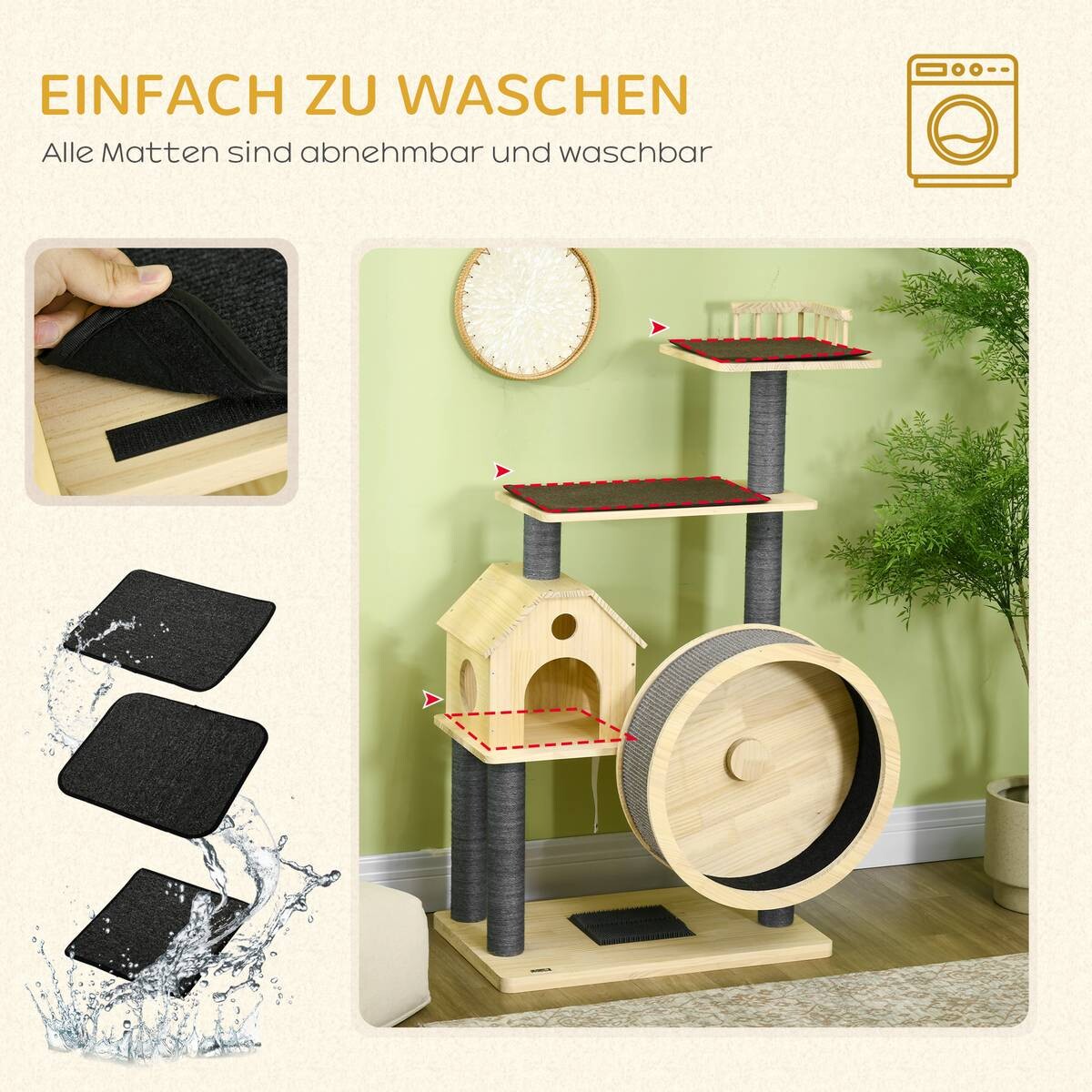 PawHut Kratzbaum natur Kiefer B/H/L: ca. 80x148x40 cm