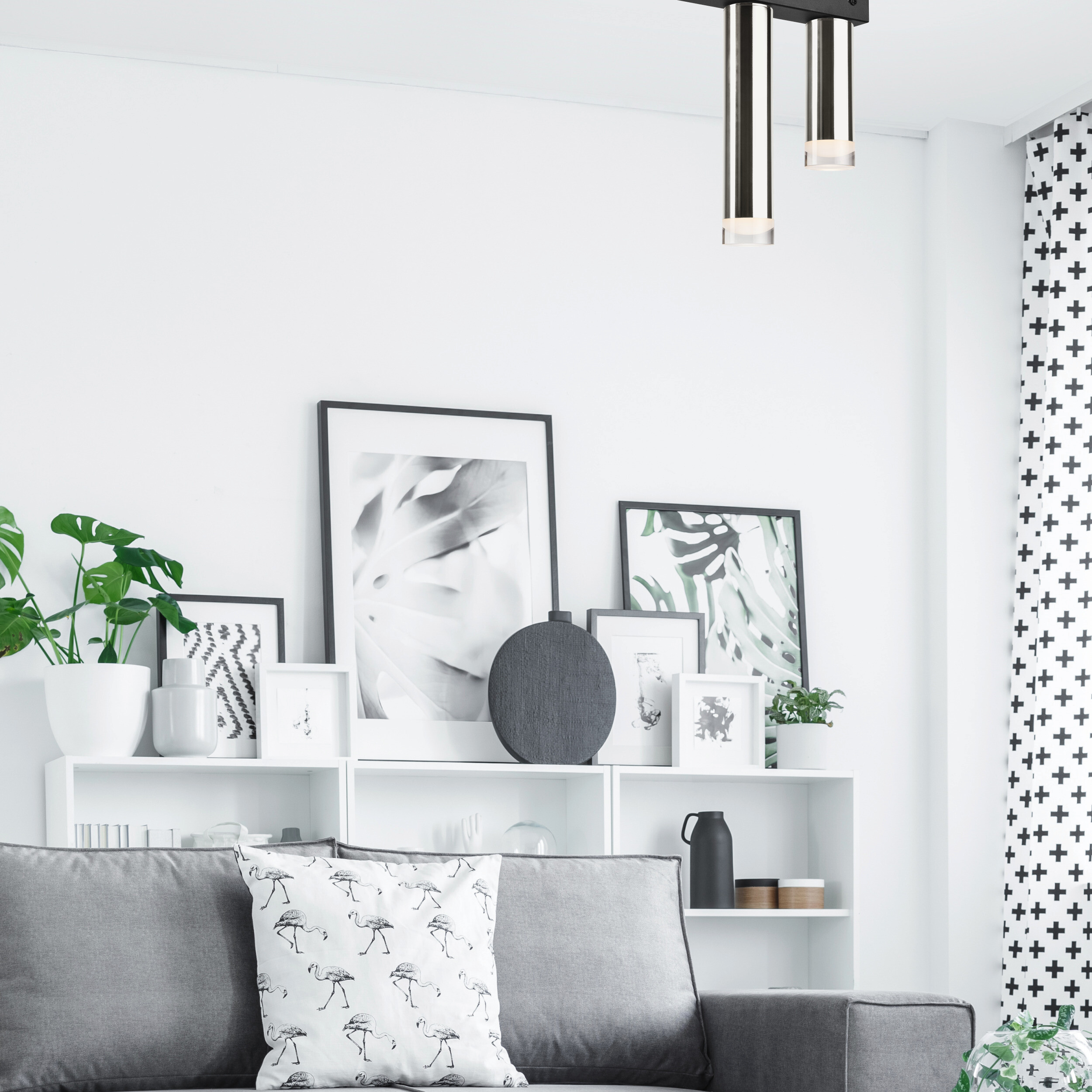 Lamkur Deckenleuchte schwarz Stahl B/H/L: ca. 8x31,5x50 cm E27 2 Brennstellen