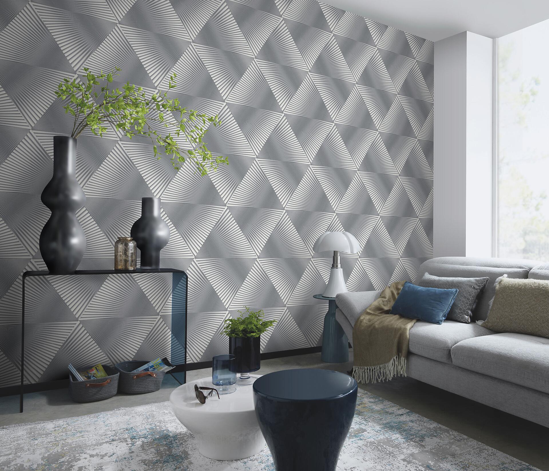 Erismann Vliestapete 3D-Optik grau weiß B/L: ca. 53x1005 cm