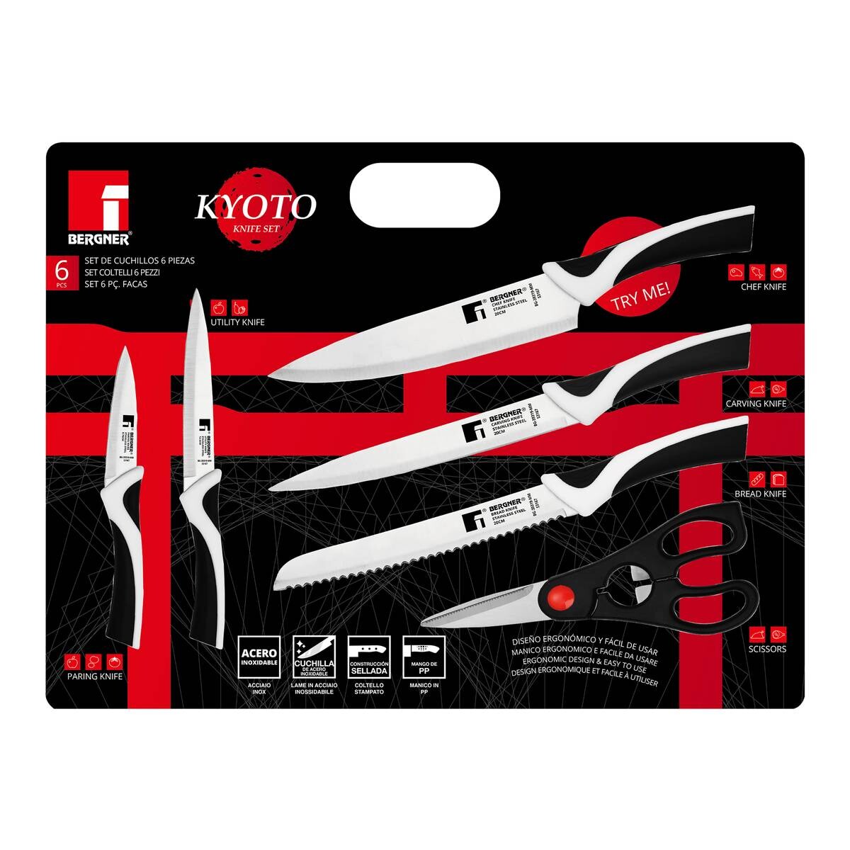 BERGNER Messerset Kyoto schwarz Edelstahl 6 tlg.