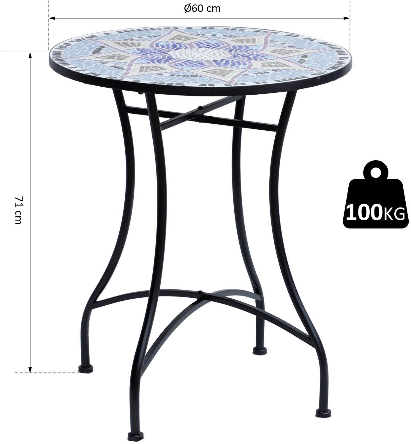 Outsunny Mosaiktisch blau Stahl H/D: ca. 71x60 cm