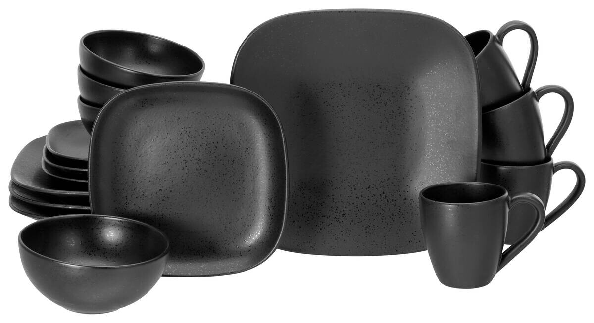 CreaTable Kombiservice Magic Black Square schwarz Steinzeug 16 tlg.