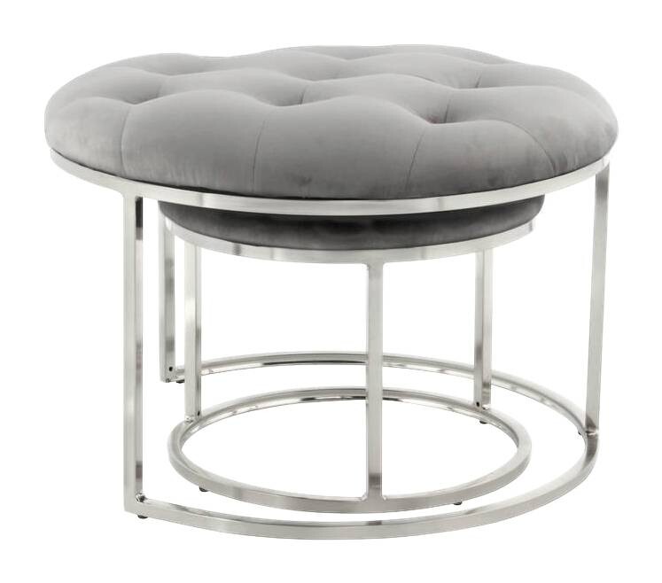 360 Living Hocker Myla 100 2er-Set grau silber Samt Metall H/D: ca. 41x60 cm