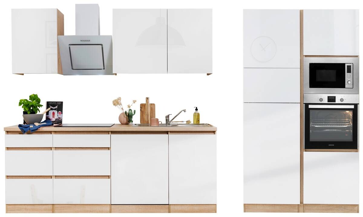 Respekta Küchenblock Premium weiß hochglänzend B/H/T: ca. 345x220,5x60 cm