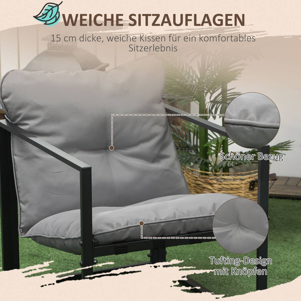 Outsunny Gartensitzgruppe schwarz Polyester B/H/L: ca. 70x67x114 cm