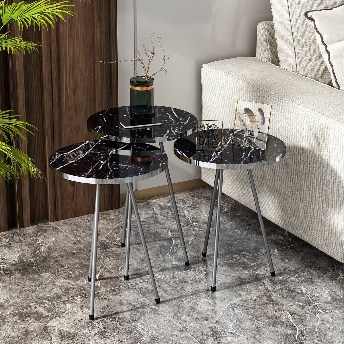 Beistelltisch 3er-Set. 21796177 schwarz Marmoroptik B/H/T: ca. 38x53,5x38 cm