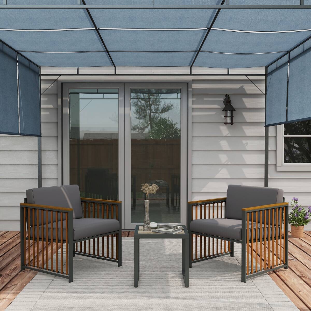 Outsunny Sitzgruppe grau Polyrattan B/H/L: ca. 68x66x68 cm