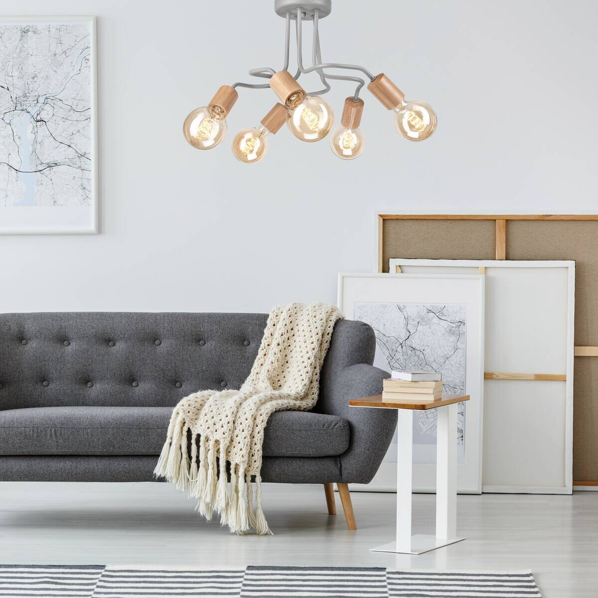 Lamkur Deckenleuchte braun Glas Stahl B/H/L: ca. 44x26x44 cm E27 5 Brennstellen