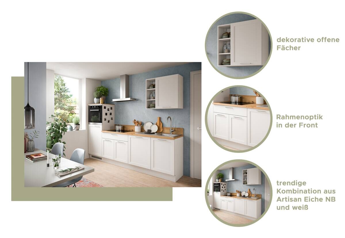 xonox.home Küchenblock Charly Eiche Artisan Nachbildung B/H/T: ca. 260x222x60 cm