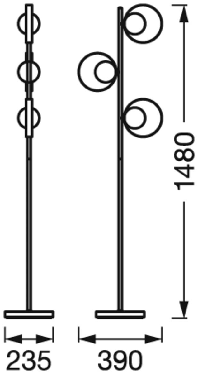 LEDVANCE Stehleuchte Memphis schwarz gold weiß Metall Glas H/D: ca. 148x38,8 cm G9 3 Brennstellen