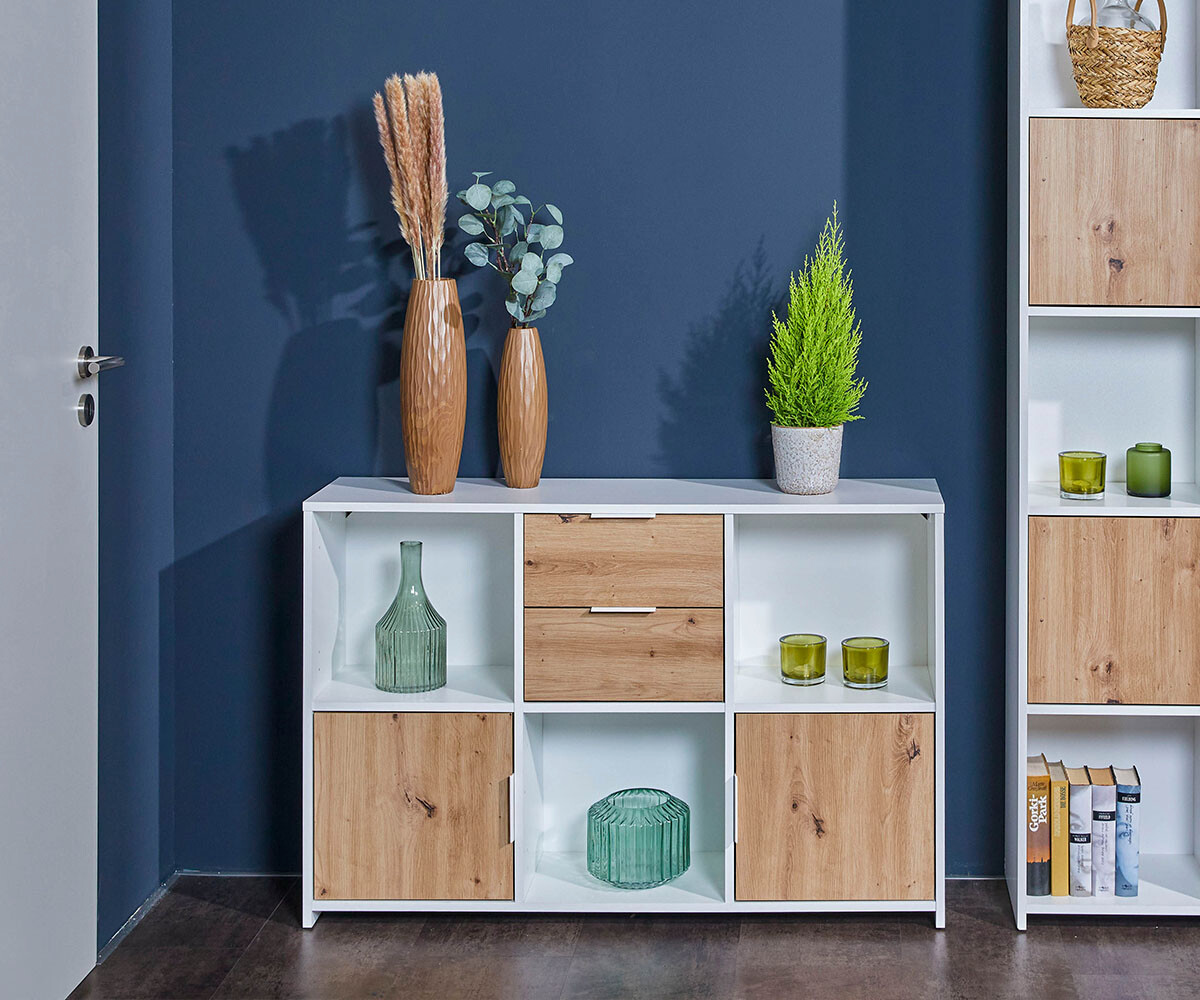 Kommode Pepeto 2T2S weiß weiß beschichtet Optik B/H/L: ca. 30x77x120 cm Kommode Pepeto 2T2S weiß weiß beschichtet Optik B/H/L: ca. 30x77x120 cm