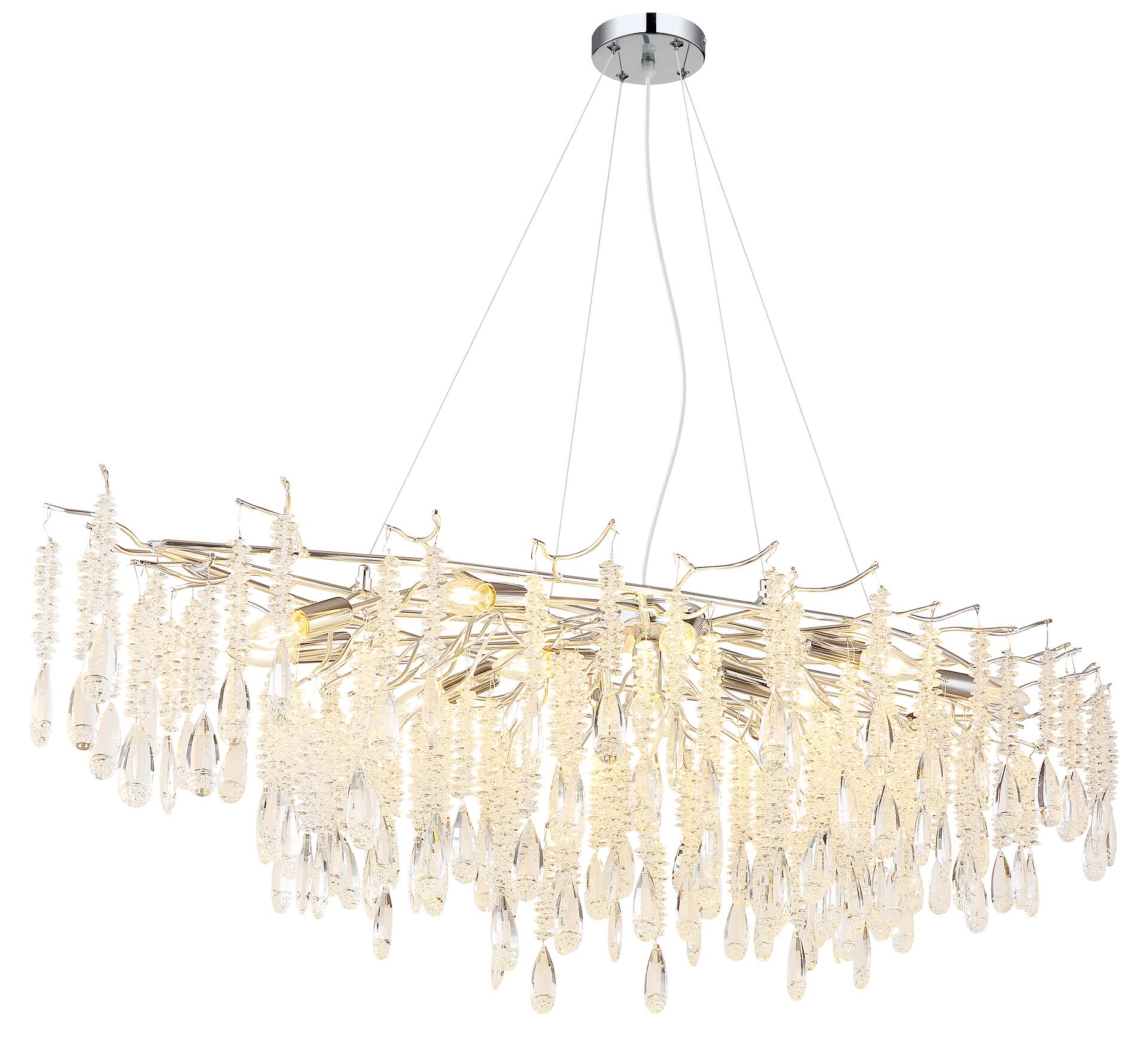 GLOBO Luster gold amber klar Metall Glas B/H/L: ca. 60x120x150 cm E14 14 Brennstellen