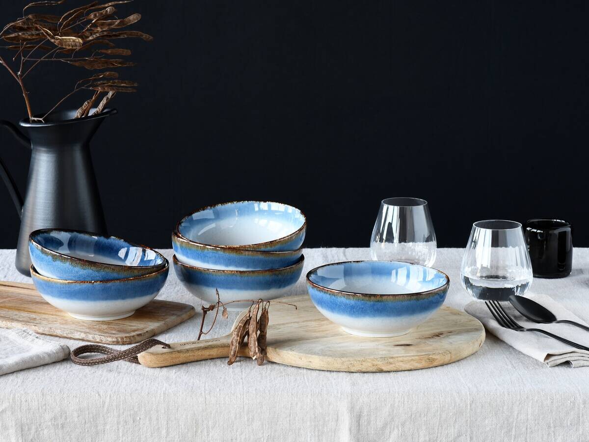 CreaTable Schüssel-Set Cascade blau Steinzeug