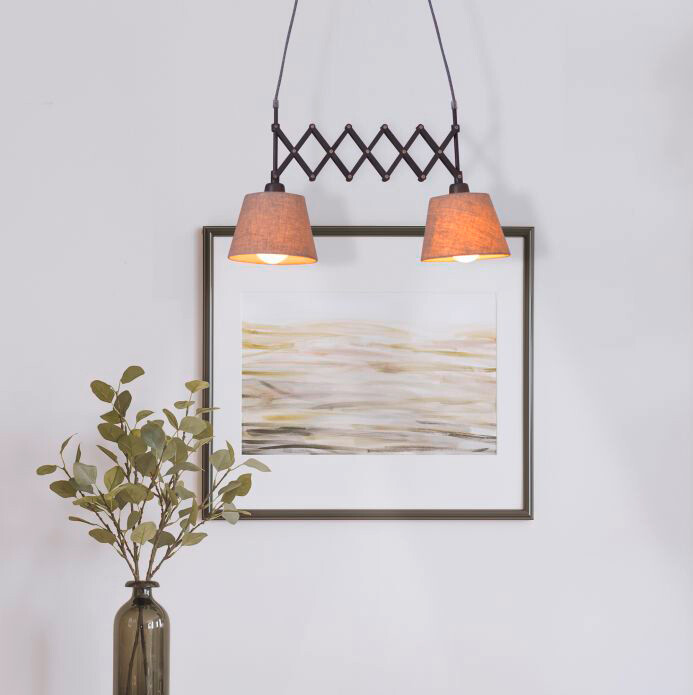 Näve Leuchten Scherenpendelleuchte NV6131927 braun natur Kunststoff Metall H/D: ca. 135x70 cm E27 2 Brennstellen